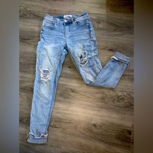 Light Blue ripped skinny jeans (cuffed)
